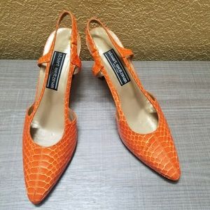 Stuart Weitzman Orange Snakeskin Slingbacks, 9M